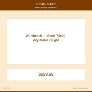 Workbench — Steel, 72x30, Adjustable Height