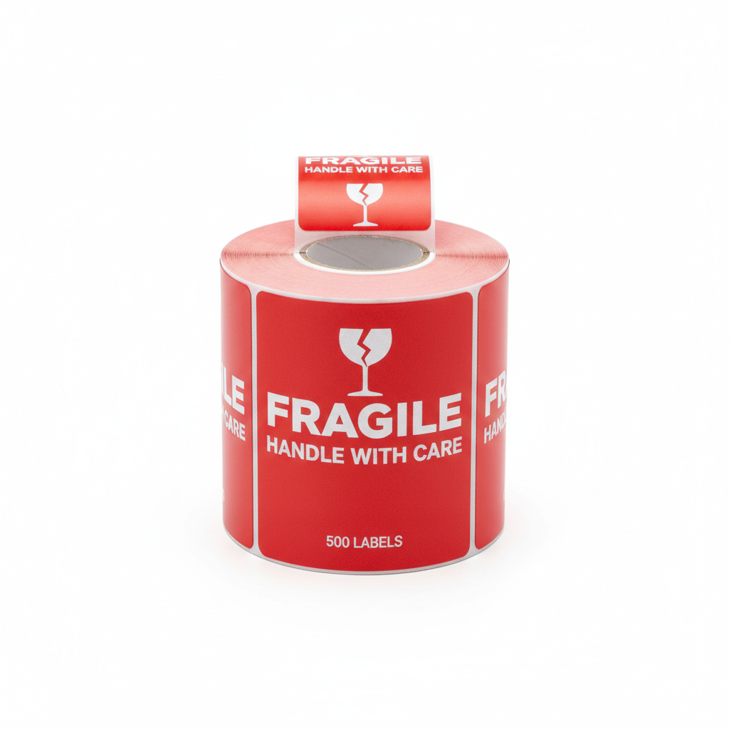 Fragile / Handle With Care Stickers — 500 Roll